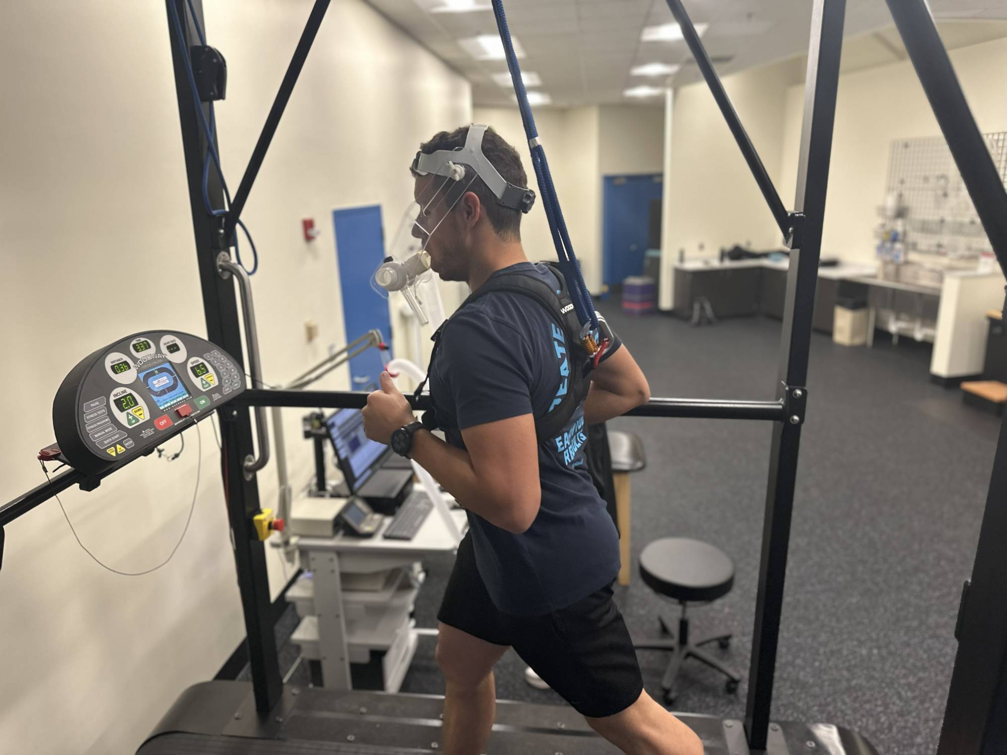 Man running on treadmill for VO2max test